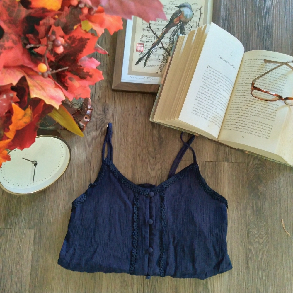 Blue Embroidered Tank Top